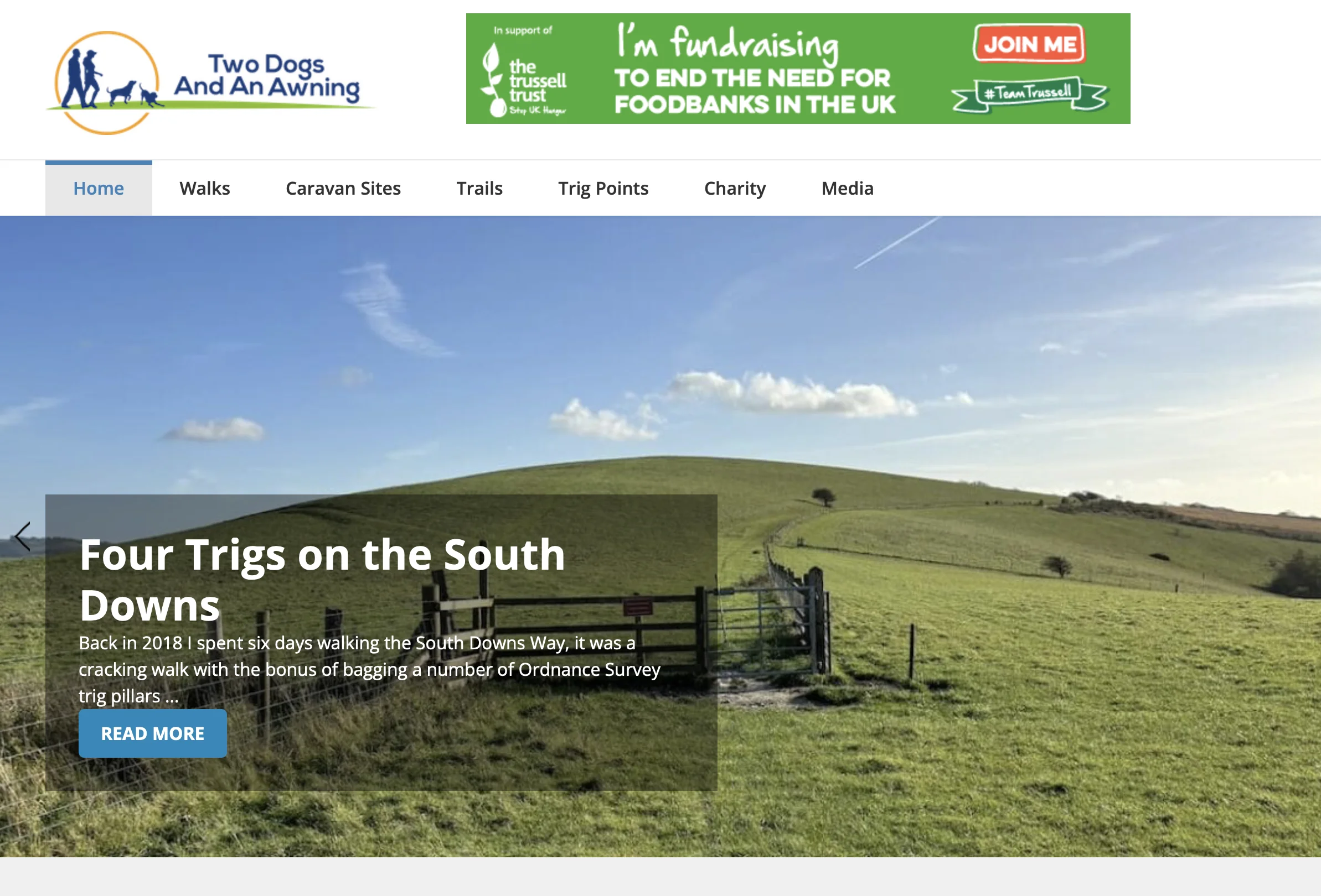 Two Dogs and an Awning website homepage